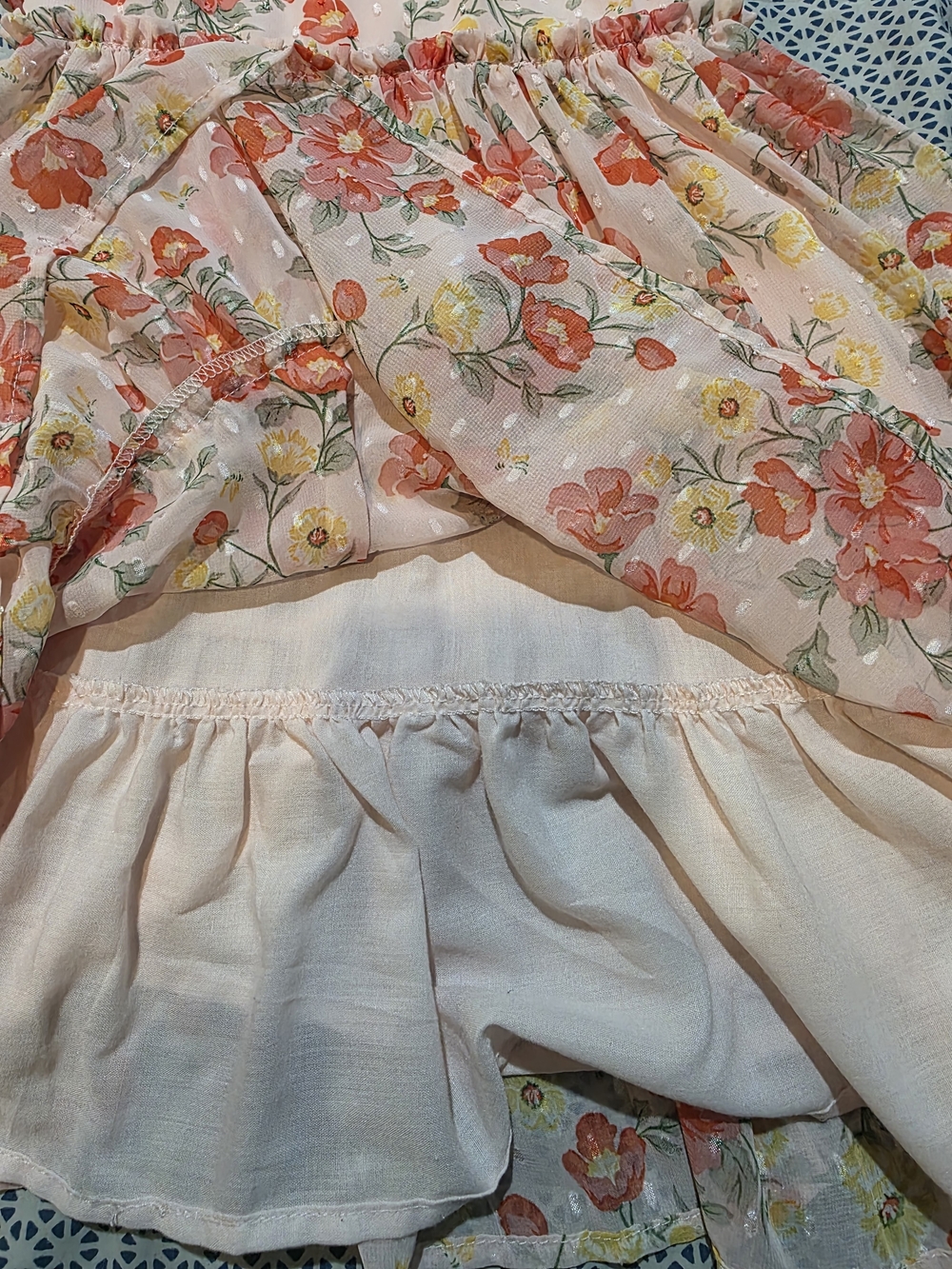 Girls' Peach Floral Ruffle-Sleeve Dress - Picture 6 of 10